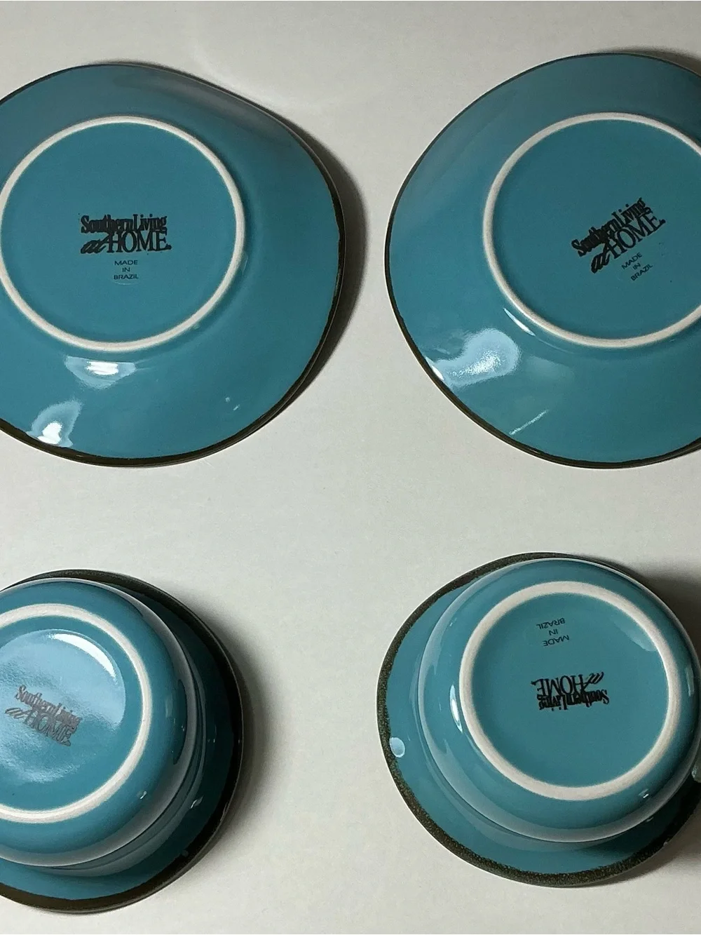 Southern Living At Home Tuscan Tidbit Bowls & Saucers Turquoise Blue Set of 2